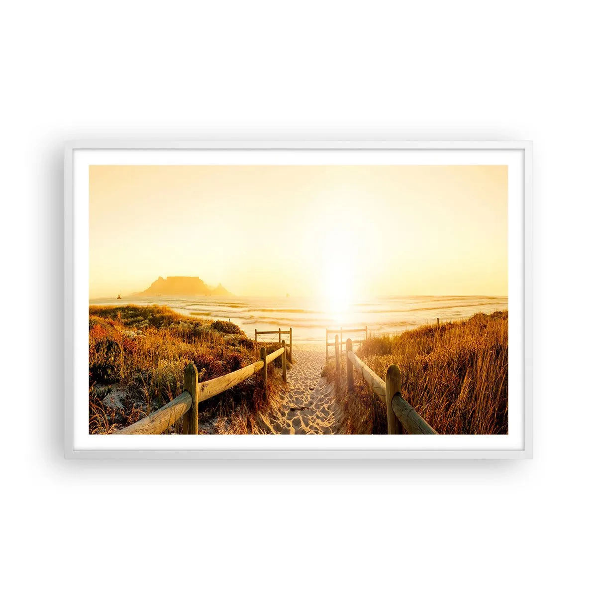 Poster în ramă albă - Prin dune spre soare - 91x61 cm