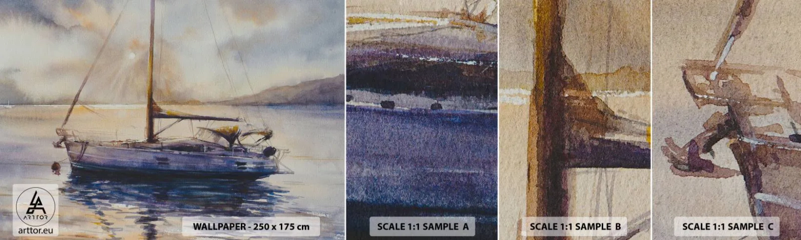 Mostră tapet autocolant Deluxe Sticker - O seară în golf - Barcă cu pânze, Pescuit, Litoral - 100x30 cm