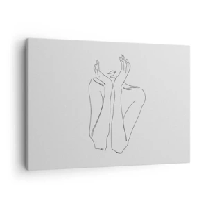 Tablou pe pânză Canvas - Desen minimalist al feței și mâinilor - 70x50cm - La ce visează fetele - Decorațiune modernă pentru perete pentru living și dormitor ARTTOR