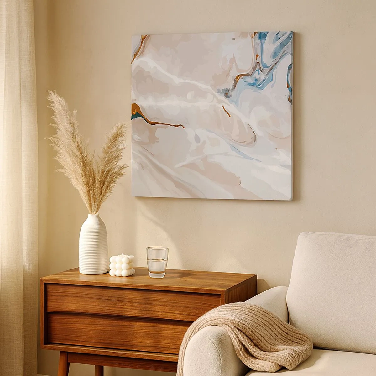 Tablou pe pânză - Meandre albastre sub alb - 30x30 cm