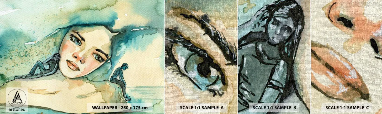 Mostră tapet Premium Canvas - Am I blue? - Abstracția, Chipul de femeie, Pictura - 100x30 cm