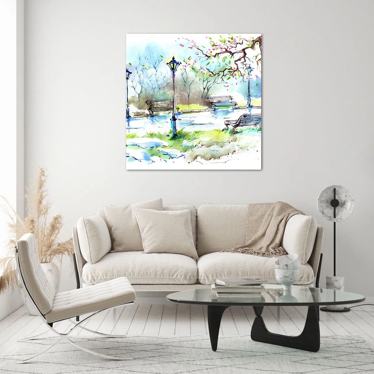 Tablou pe sticlă - Magia liniștii din parc - 50x50 cm