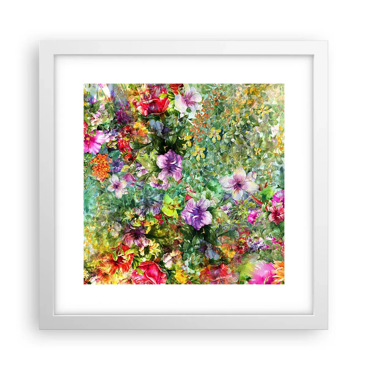 Poster în ramă albă - Să ne pierdem în flori - 30x30 cm