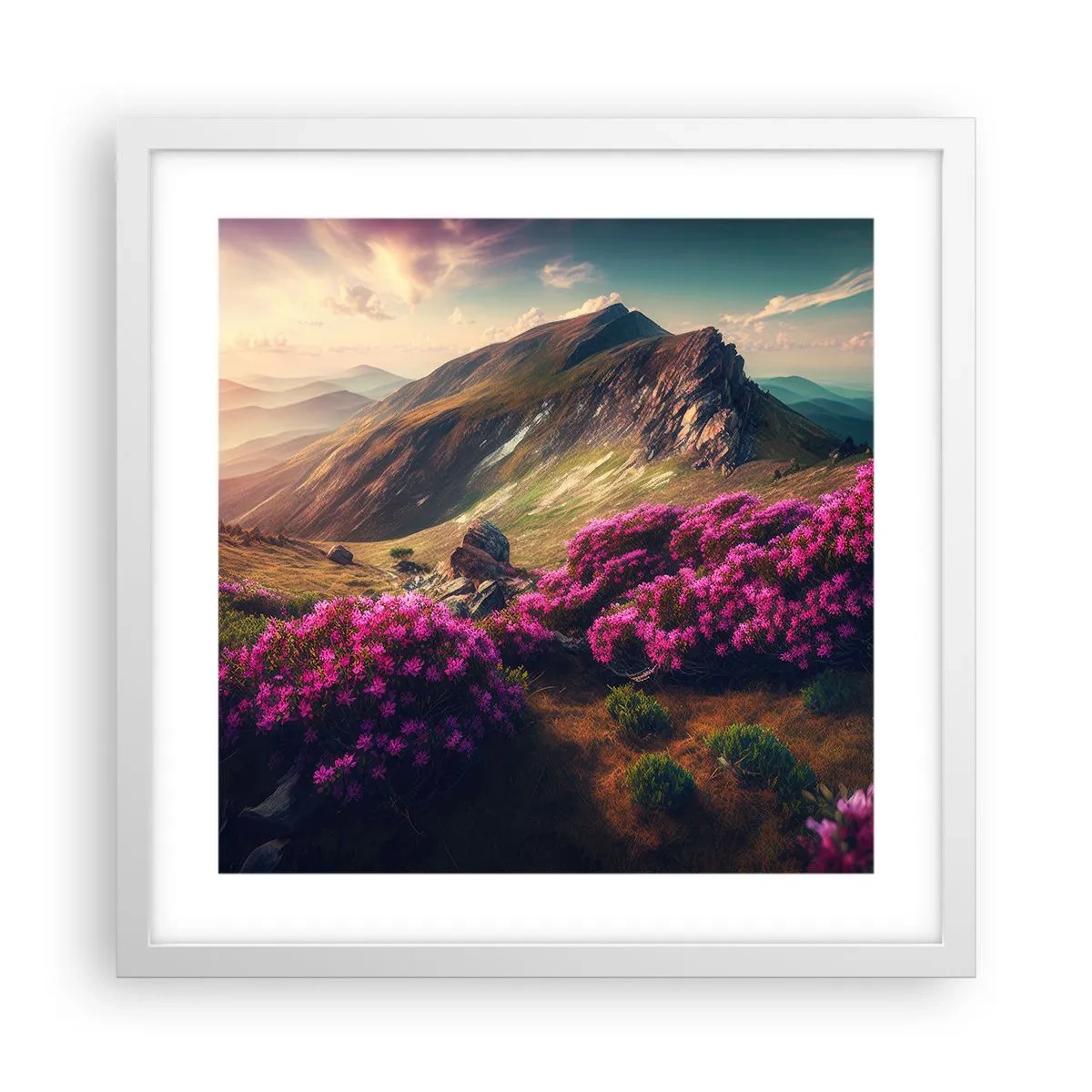 Poster în ramă albă - Vara la munte - 40x40 cm