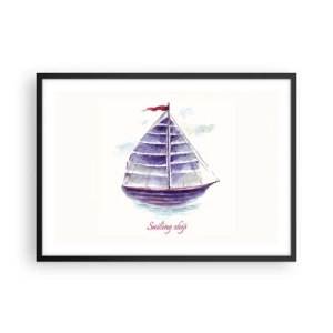 Poster în ramă neagră - Pânze pline și apă calmă - 70x50 cm