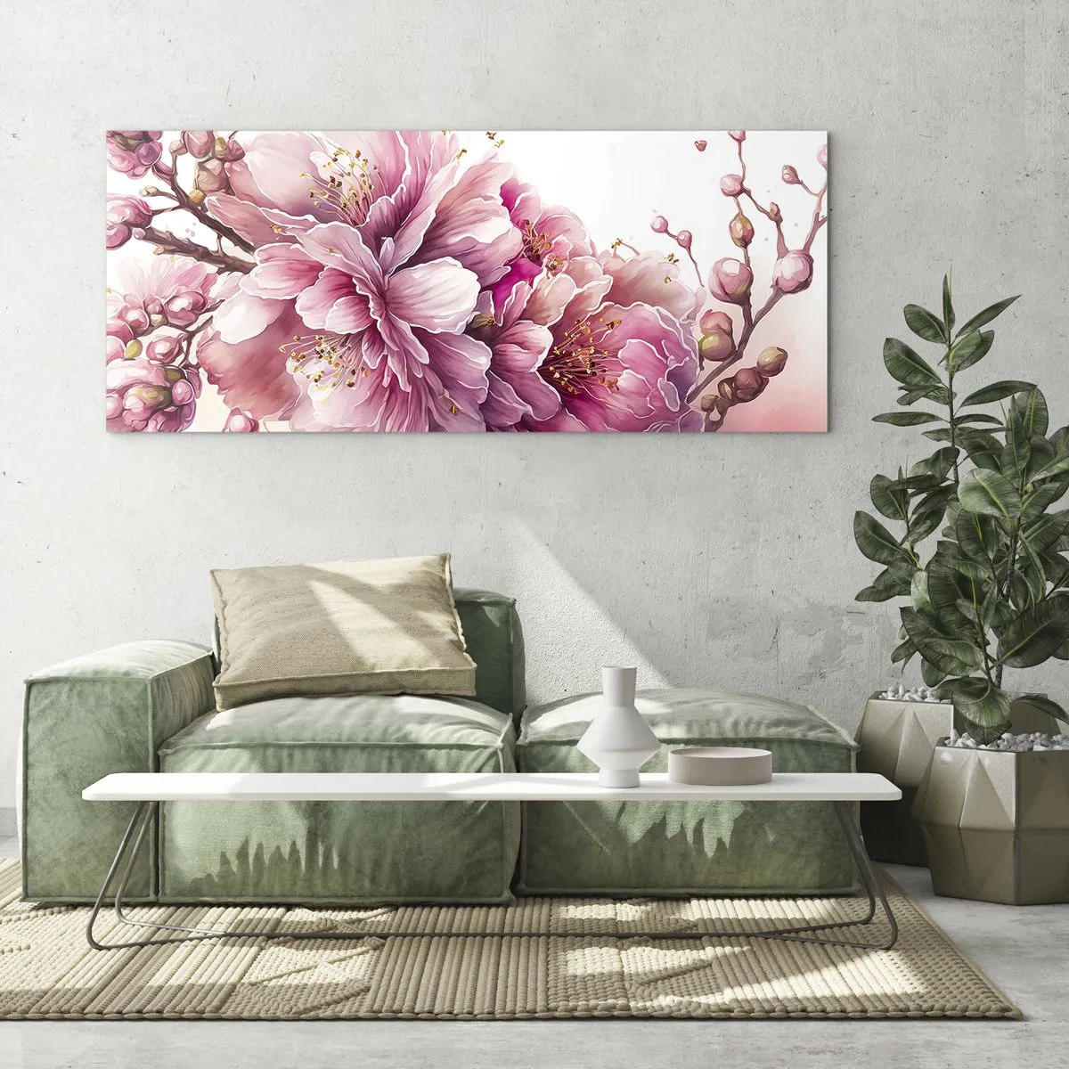 Tablou pe sticlă - Flori de cireș - 100x40 cm