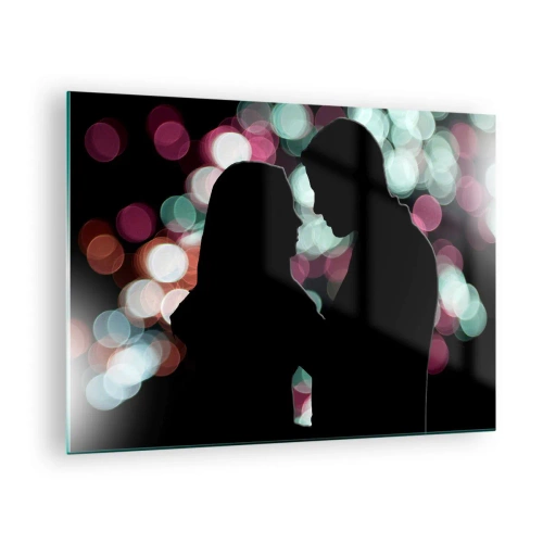 Tablou pe sticlă - Siluete de cuplu pe un fundal de lumini bokeh colorate - 70x50cm - Da! - Decorațiune modernă pentru perete pentru living și dormitor ARTTOR