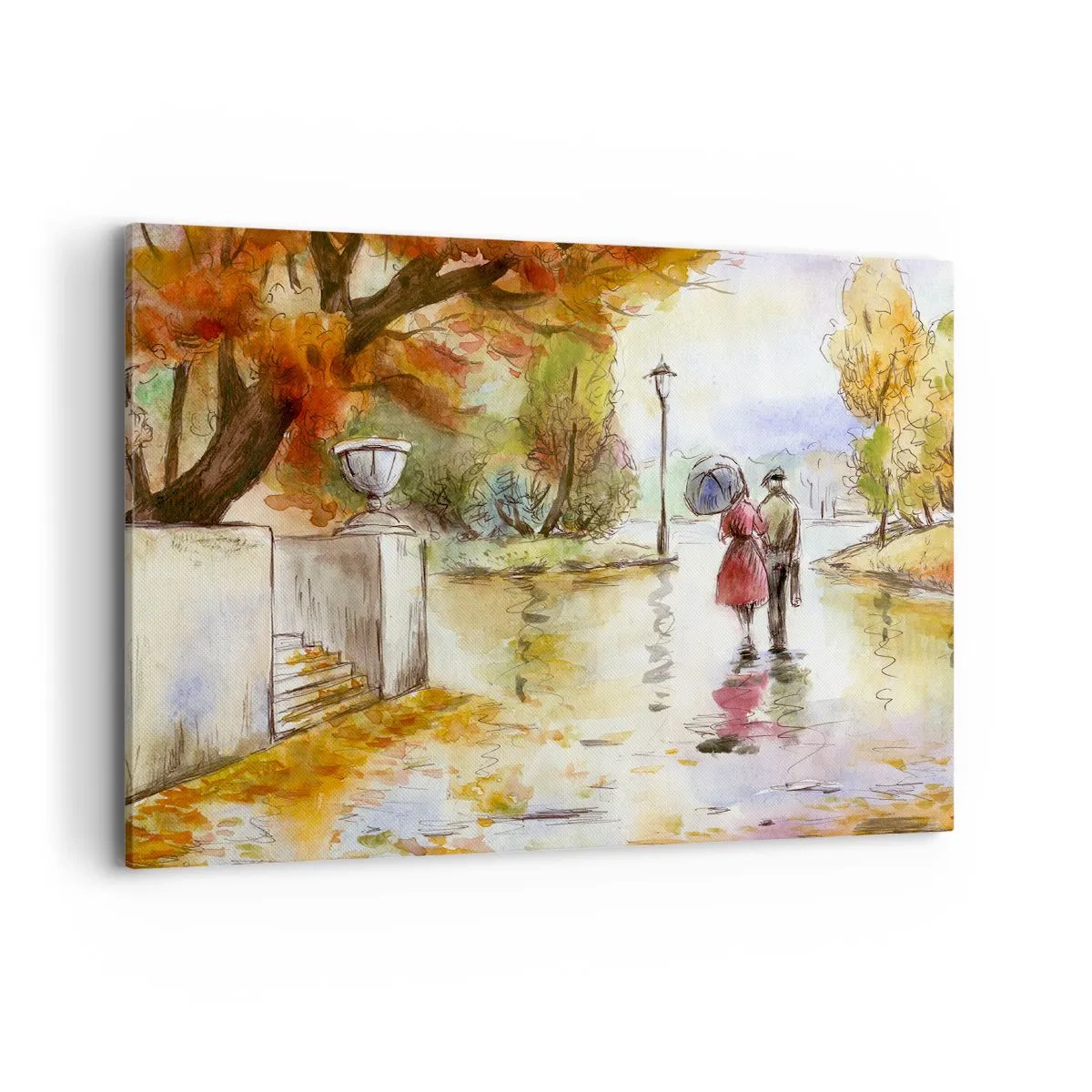 Tablou pe pânză - Toamnă romantică în parc - 100x70 cm