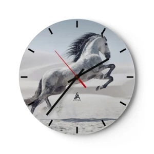 Ceas de perete - Ceas pe sticlă - Un cal arab săritor pe un fundal deșertic - 30x30cm - Prinț arab - Decorațiune modernă pentru perete pentru living, bucătărie și dormitor ARTTOR