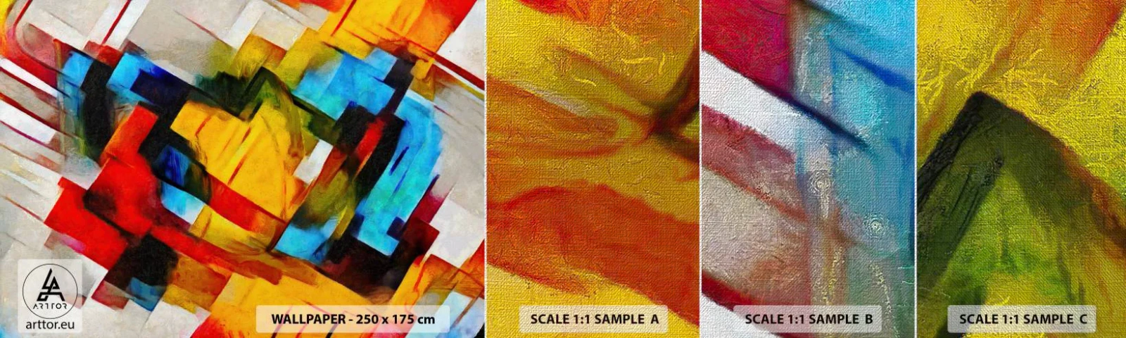 Mostră tapet Premium Canvas - Sandviș multicolor - Abstracția, Cubism, Bucată - 100x30 cm