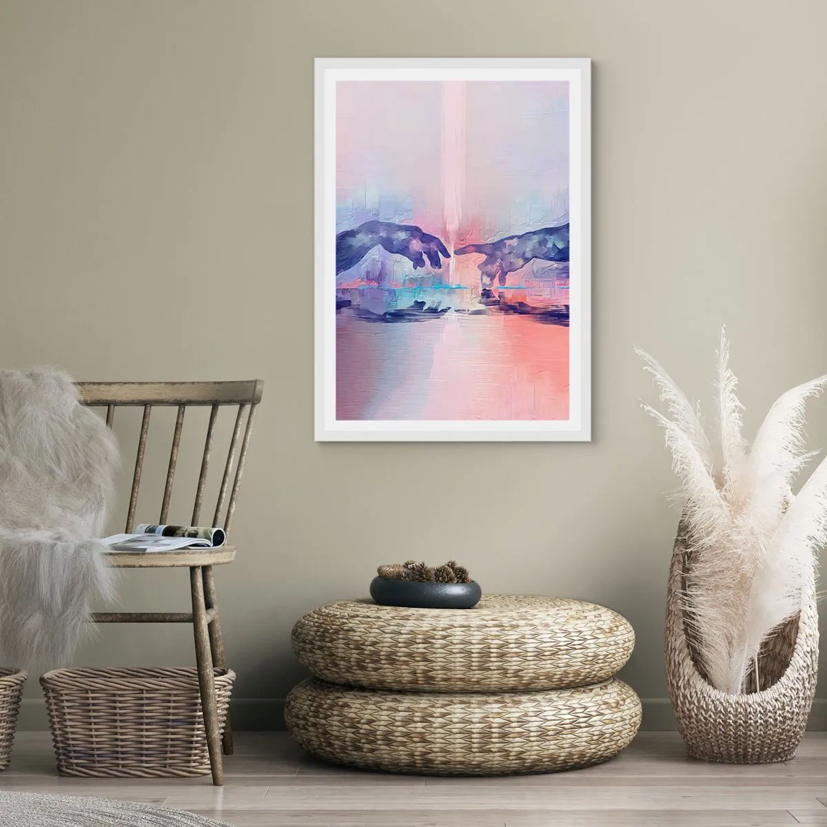 Poster în ramă albă - Scânteia divină a vieții - 70x100 cm