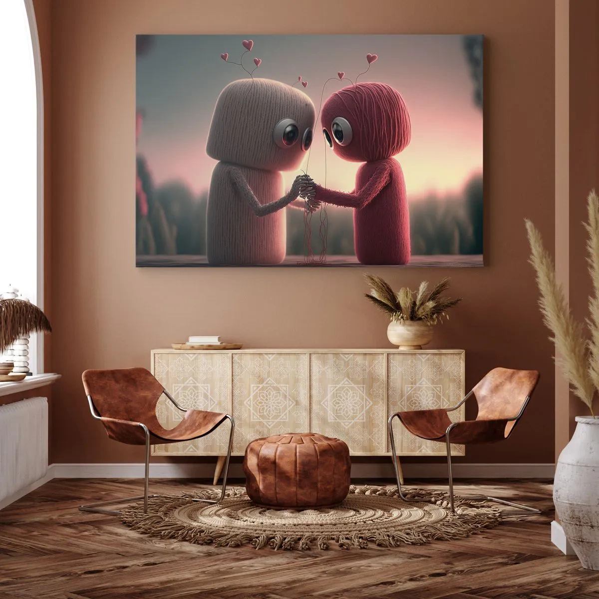 Tablou pe pânză Canvas - Personaje din fire într-un decor fermecător cu tematică de inimă - 70x50cm - Toată lumea are voie să iubească - Decorațiune modernă pentru perete pentru living și dormitor ARTTOR