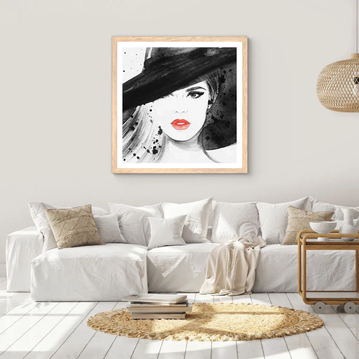 Poster în ramă de stejar deschis - Doamna în negru - 50x50 cm
