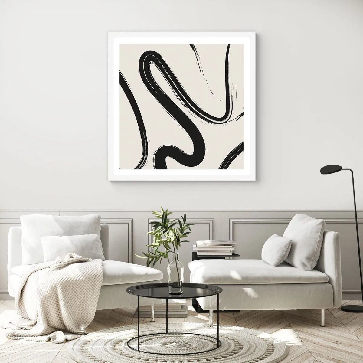 Poster în ramă albă - Capriciu în alb și negru - 60x60 cm