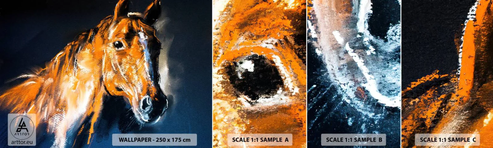 Mostră tapet autocolant Deluxe Sticker - Și ce, te duci? - Animale, Cal, Mare - 100x30 cm