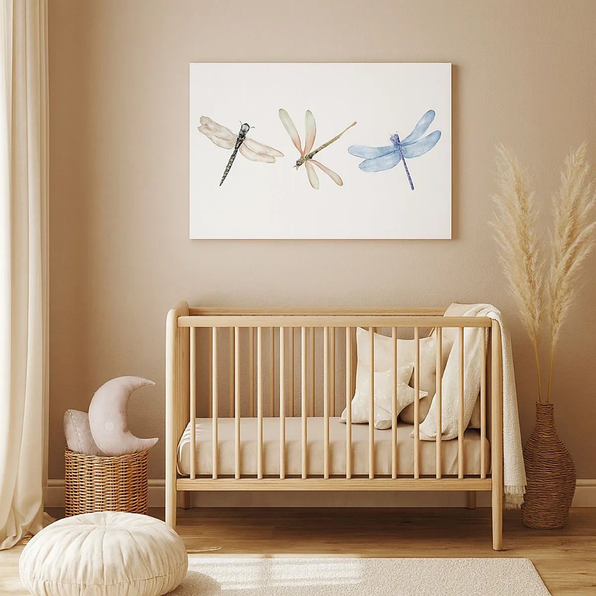 Tablou pe pânză Canvas - Trei libelule în culori pastelate delicate - 70x50cm - Libelule imponderabile - Decorațiune modernă pentru perete pentru living și dormitor ARTTOR