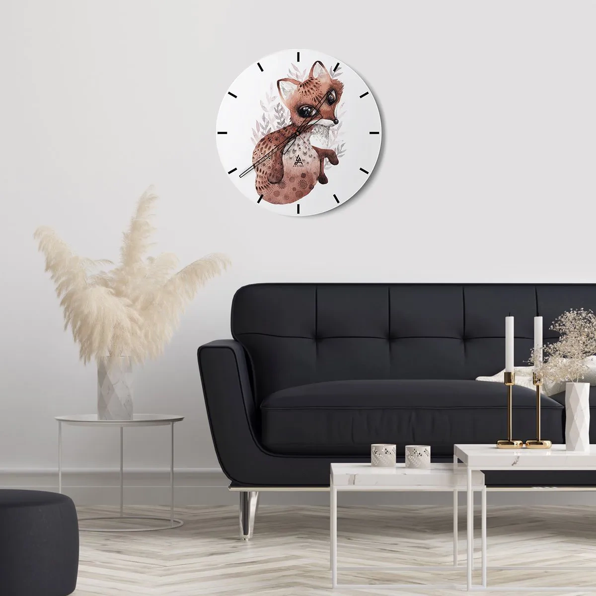 Ceas de perete - Ceas pe sticlă - O vulpe drăguță în acuarelă pe fundal alb - 30x30cm - Doar iubire - Decorațiune modernă pentru perete pentru living, bucătărie și dormitor ARTTOR