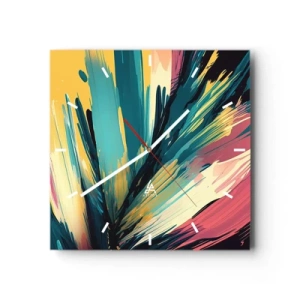 Ceas de perete - Ceas pe sticlă - Compoziția - o explozie de bucurie - 40x40 cm