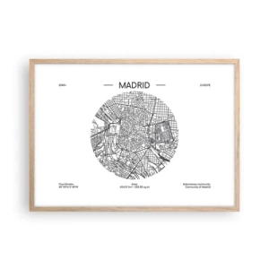 Poster în ramă de stejar deschis - Anatomia Madridului - 70x50 cm