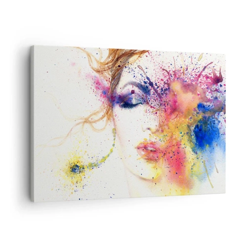 Tablou pe pânză Canvas - Un portret artistic al unei femei în culori expresive de acuarelă. - 70x50cm - Amețeala curcubeului - Decorațiune modernă pentru perete pentru living și dormitor ARTTOR