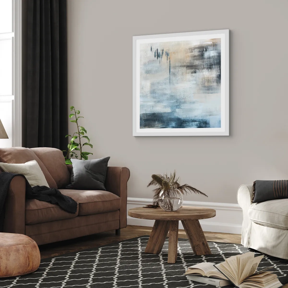 Poster în ramă albă - În spatele unui voal albastru - 40x40 cm