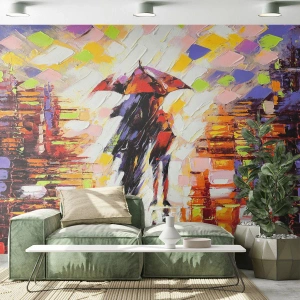 Tapet Premium Sand - Împreună prin noapte și ploaie - Abstracția, Cuplu îndrăgostit, Plimbare in ploaie - 100x70 cm