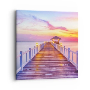 Tablou pe pânză - Tăcerea serii în liliac-auriu - 40x40 cm