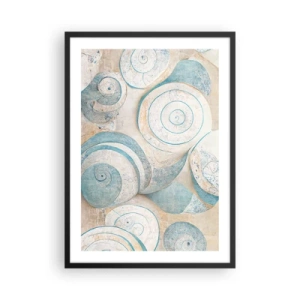 Poster în ramă neagră - Spirale abstracte în nuanțe de albastru și bej - 50x70cm - Ce ascunde cochilia? - Decorațiune modernă pentru perete pentru living și dormitor ARTTOR