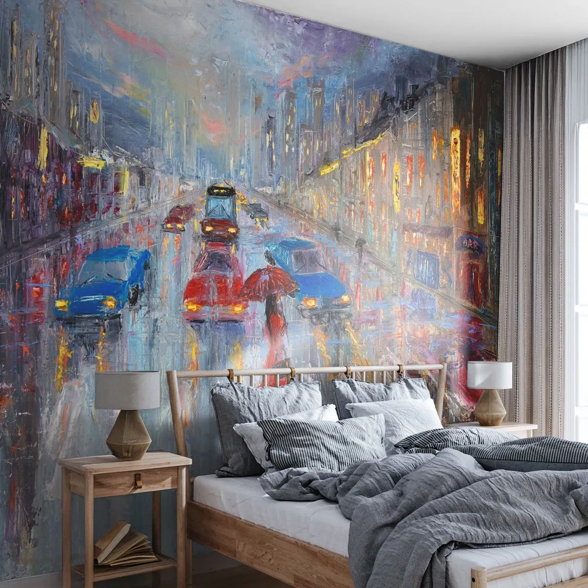 Tapet Standard Eco - O după-amiază ploioasă în oraș - Oraș, Arhitectură, Plimbare in ploaie - 200x140 cm
