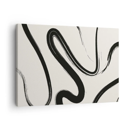 Tablou pe pânză Canvas - Linii curbate alb-negru pe un fundal deschis - 70x50cm - Capriciu în alb și negru - Decorațiune modernă pentru perete pentru living și dormitor ARTTOR