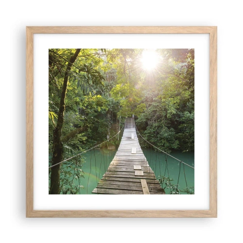 Poster în ramă de stejar deschis - Peste apa de azur spre pădurea de azur - 40x40 cm