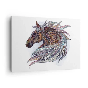 Tablou pe pânză Canvas - Un cal geometric cu o coamă colorată și detaliată - 70x50cm - Armăsarul războinicului celtic - Decorațiune modernă pentru perete pentru living și dormitor ARTTOR