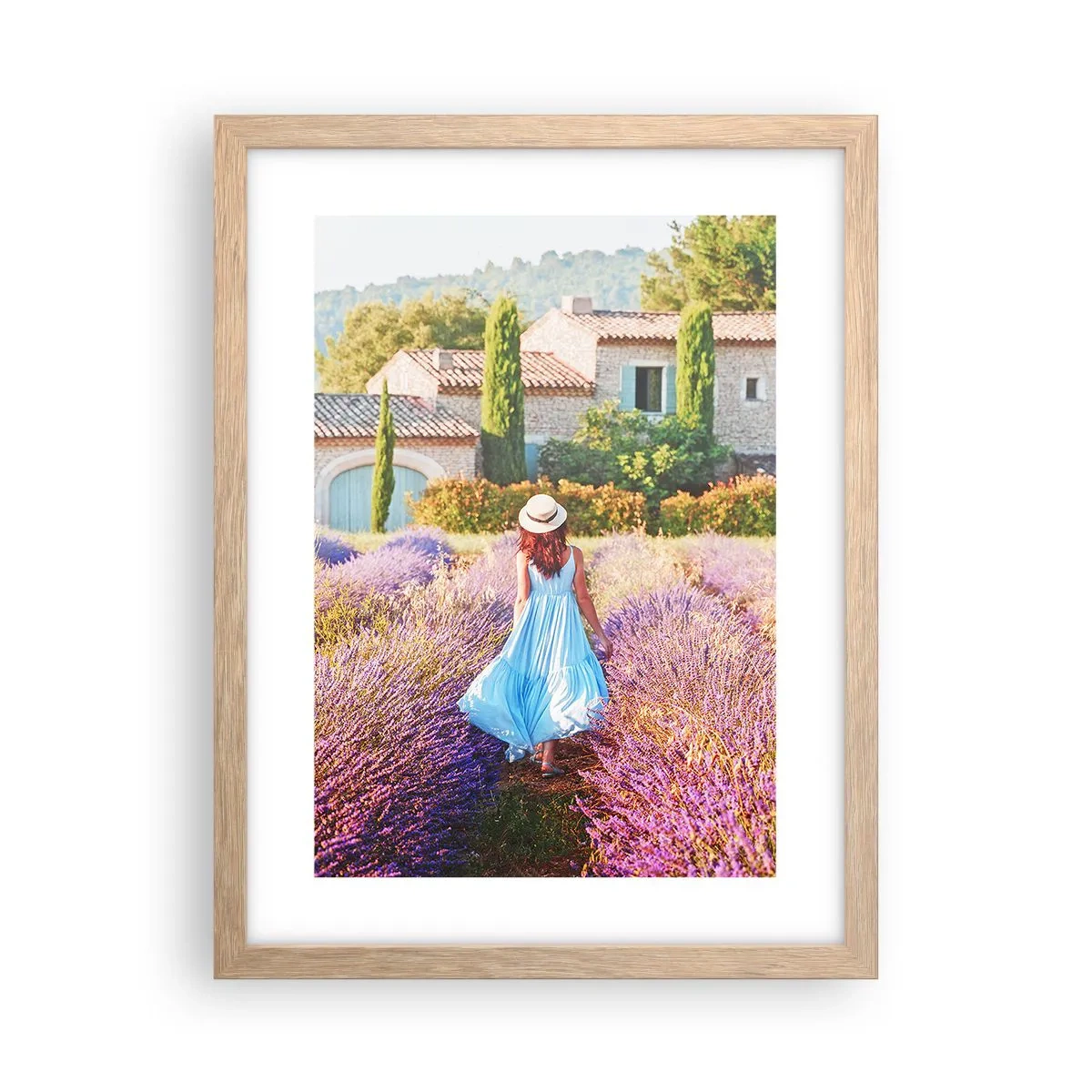 Poster în ramă de stejar deschis - Fata de lavandă - 30x40 cm