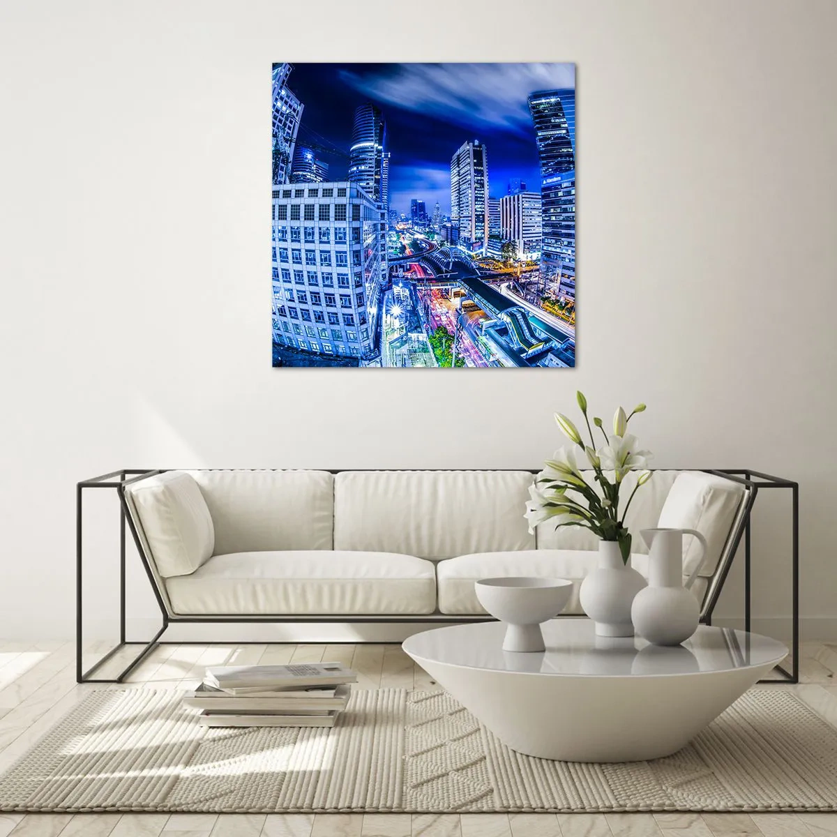 Tablou pe sticlă - Ritmurile orașului de noapte - 60x60 cm