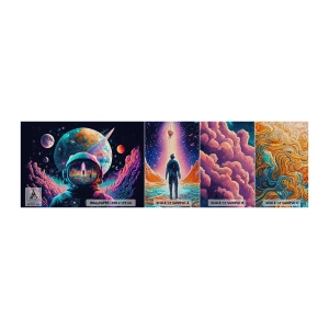 Mostră tapet Premium Sand - Visul nevisat al filozofiilor - Astronaut, futurist, Cosmos - 100x30 cm