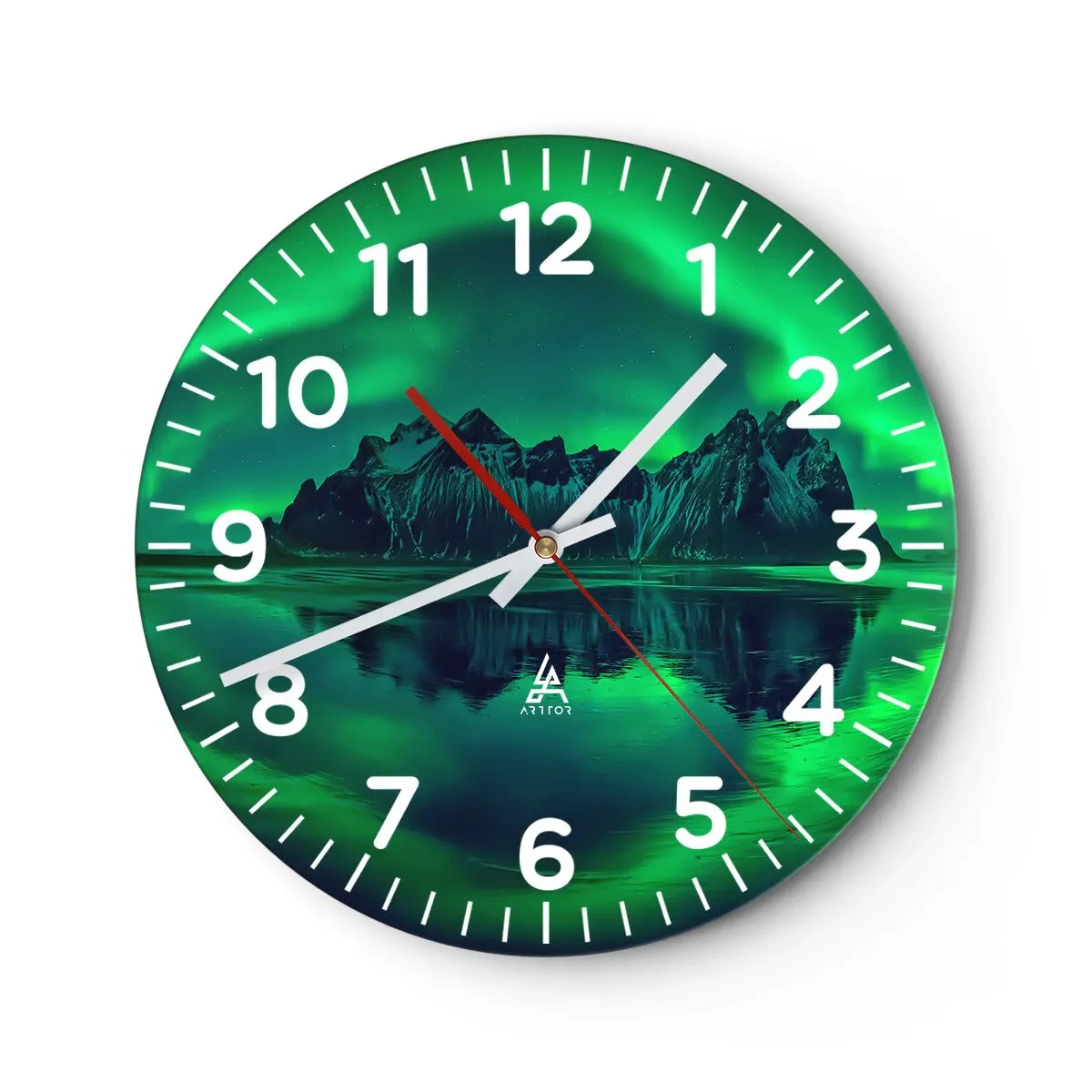 Ceas de perete - Ceas pe sticlă - În brațele aurorei - 30x30 cm