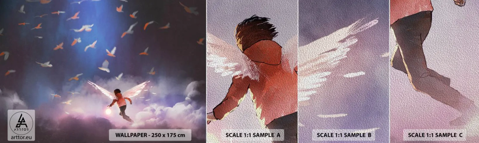 Mostră tapet Premium Sand - Este nevoie de imaginație și curaj - Abstracția, Fantezie, Icar - 100x30 cm