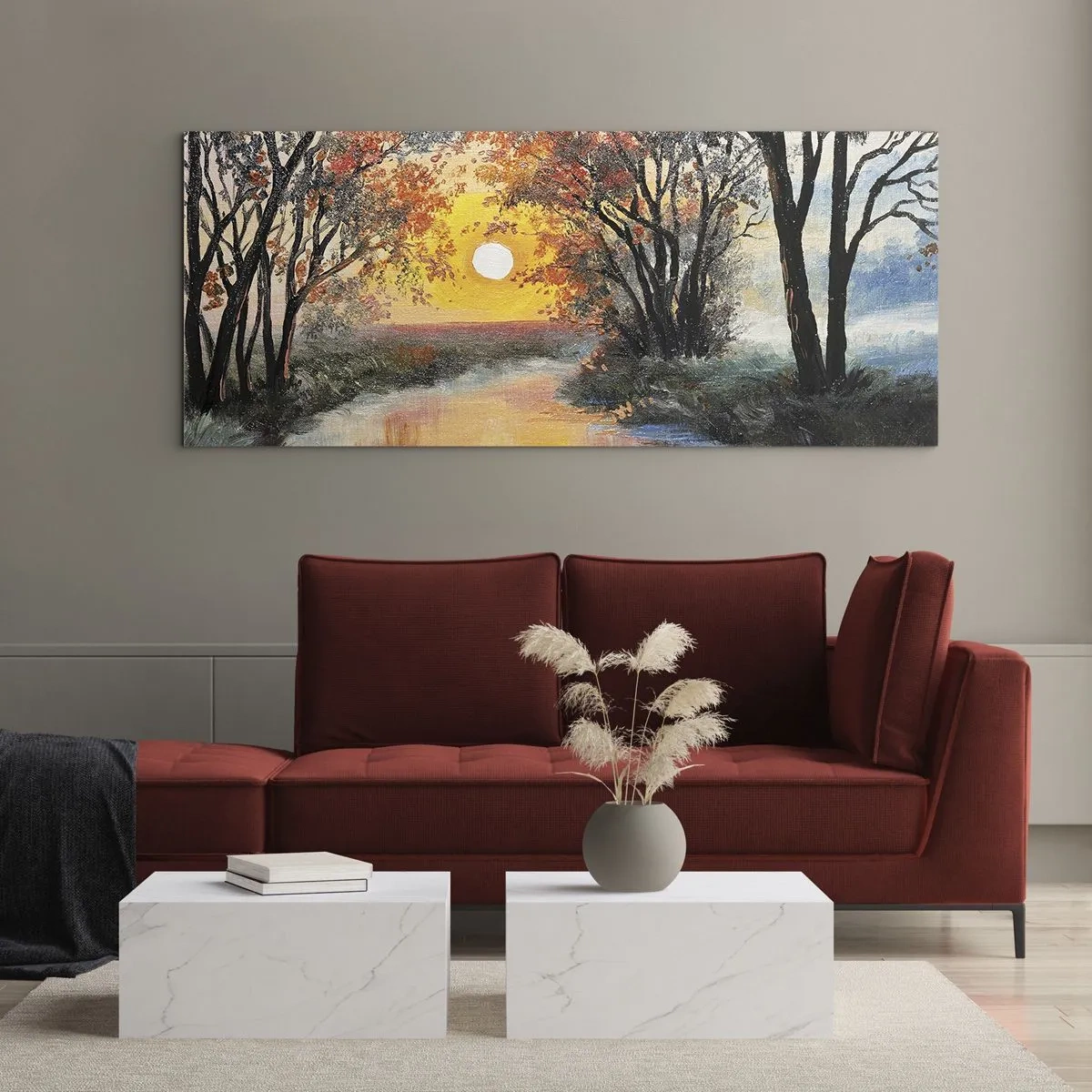 Tablou pe sticlă - Atmosferă de toamnă - 100x40 cm