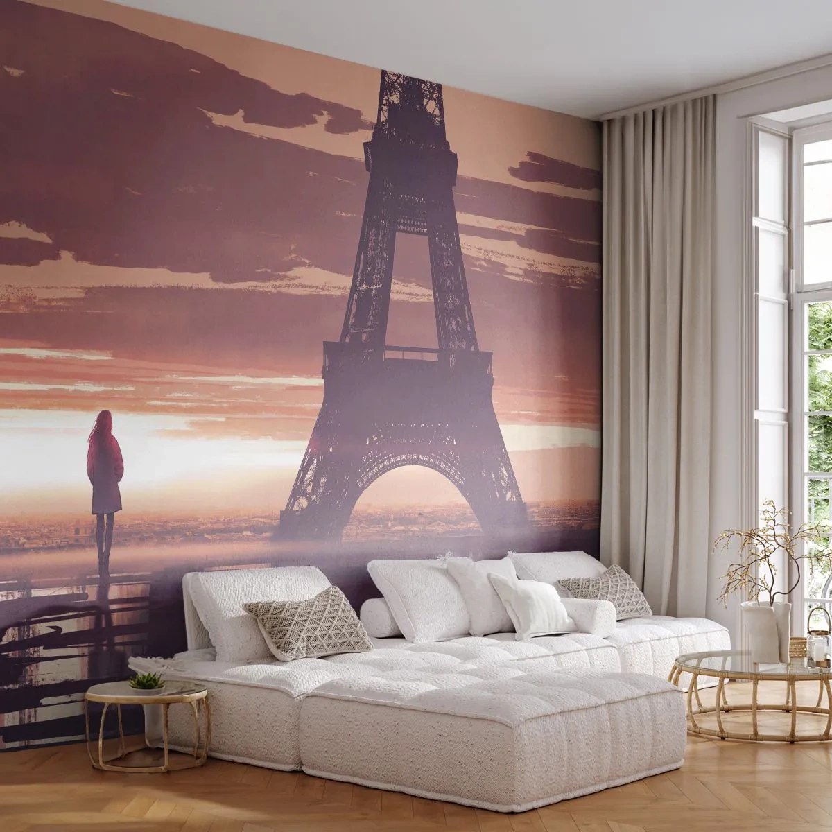Tapet Autoadeziv Deluxe Sticker - Doar ele două - Oraș, turnul Eiffel, Paris - 250x175 cm