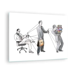 Tablou pe sticlă - Ilustrarea ierarhiei muncii de birou - 70x50cm - Fiecare are stăpânul său - Decorațiune modernă pentru perete pentru living și dormitor ARTTOR