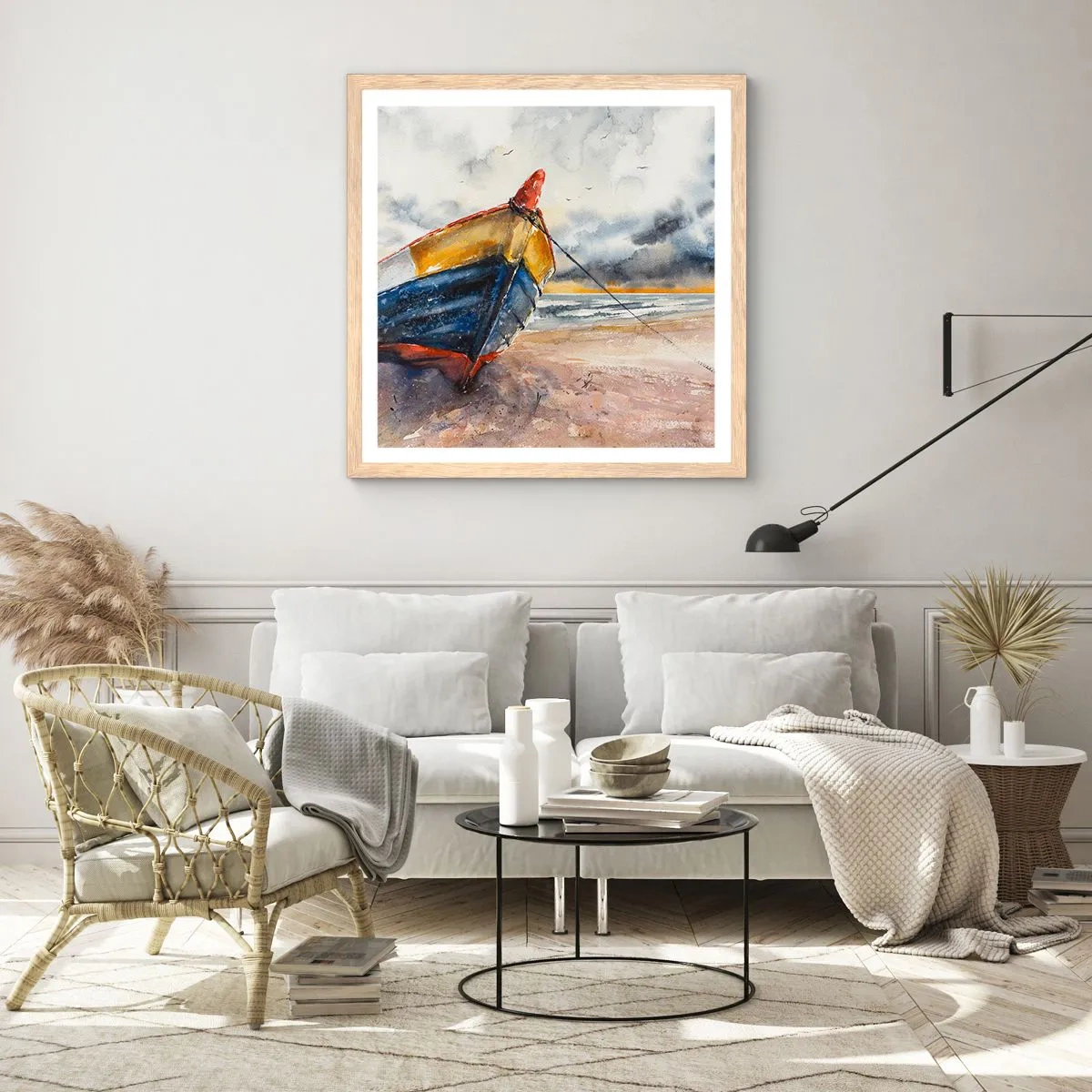 Poster în ramă de stejar deschis - Se odihnește pe țărm - 60x60 cm