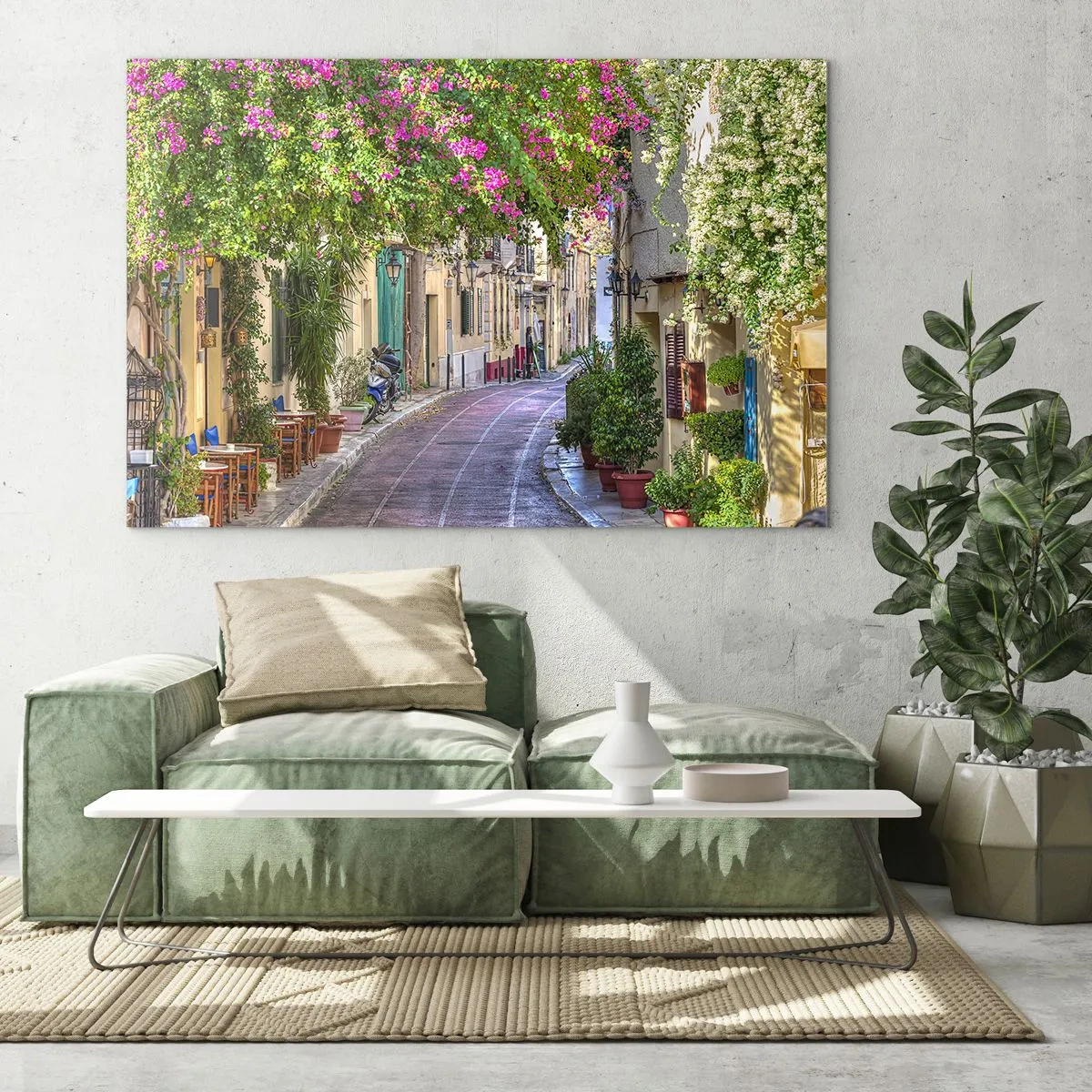 Tablou pe sticlă - O stradă fermecătoare cu copaci înfloriți - 70x50cm - Alee înfloritoare - Decorațiune modernă pentru perete pentru living și dormitor ARTTOR