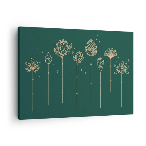 Tablou pe pânză Canvas - Desene aurii cu ierburi pe un fundal verde închis - 70x50cm - Familia IERBEscu - Decorațiune modernă pentru perete pentru living și dormitor ARTTOR