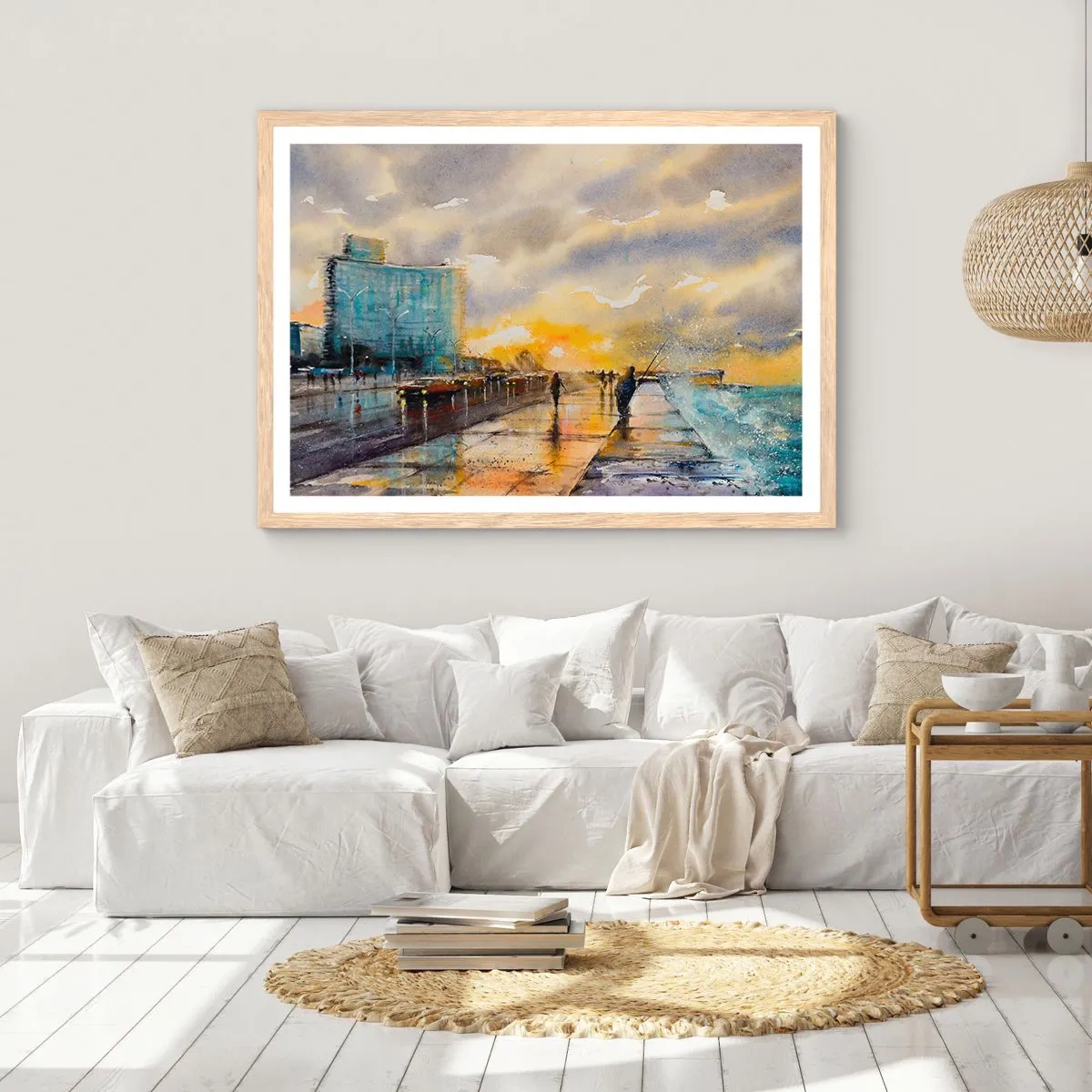 Poster în ramă de stejar deschis - Viața pe țărm - 91x61 cm