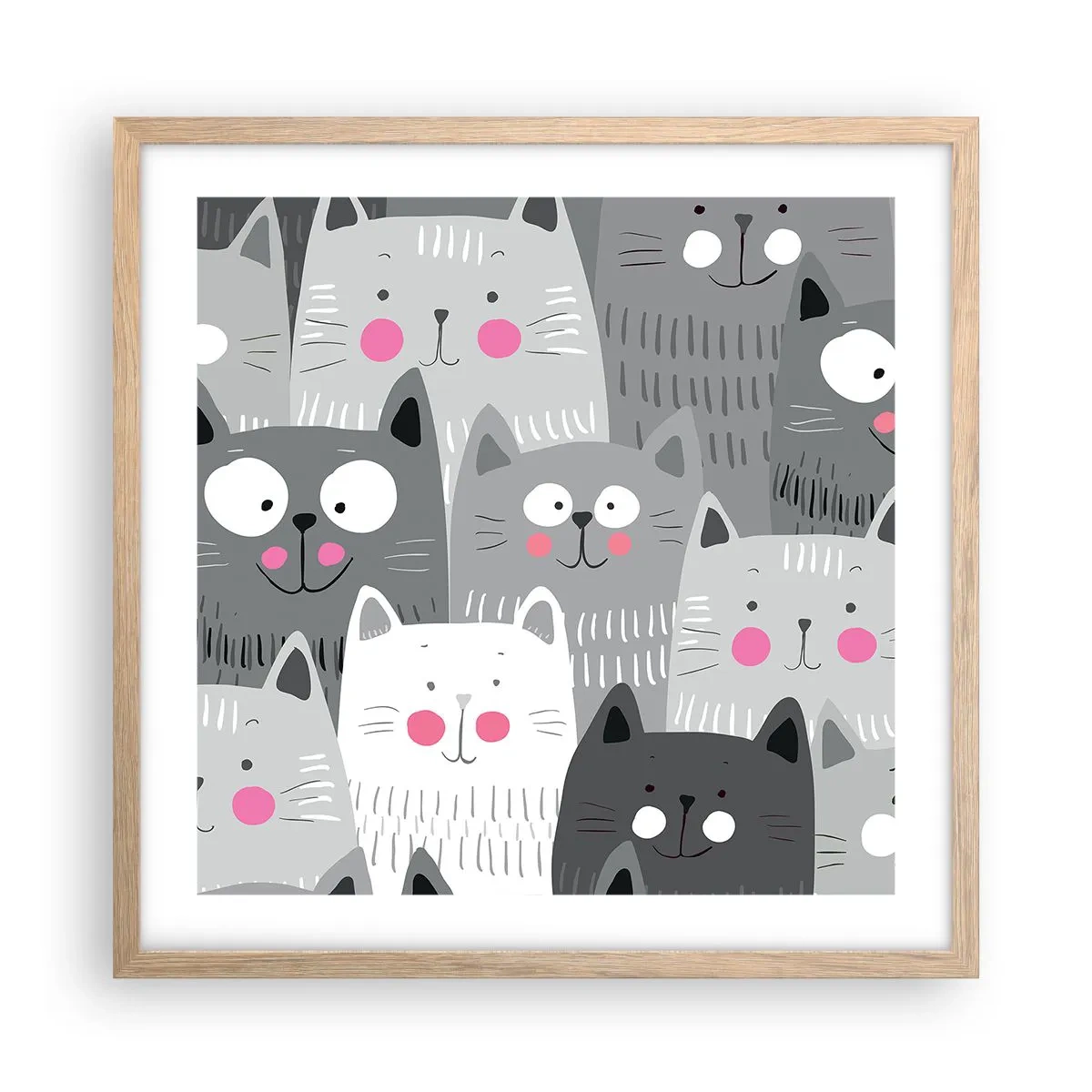Poster în ramă de stejar deschis - Lumea felină - 50x50 cm