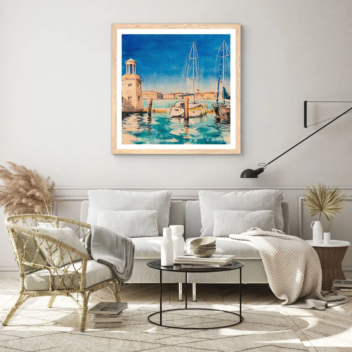 Poster în ramă de stejar deschis - Laguna însorită - 60x60 cm