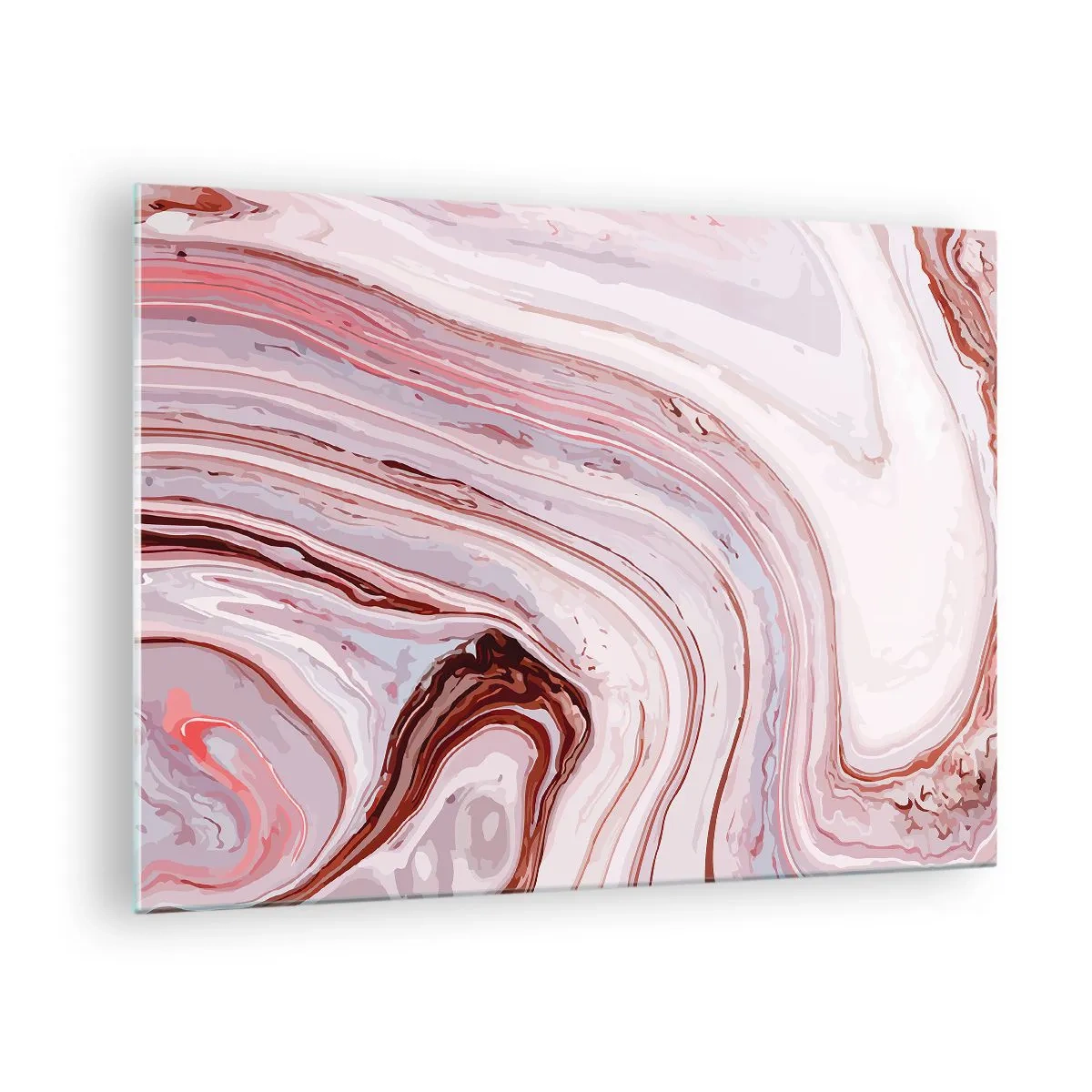 Tablou pe sticlă - Model de marmură în nuanțe de roz și maro - 70x50cm - Drept înainte, apoi dreapta jos - Decorațiune modernă pentru perete pentru living și dormitor ARTTOR