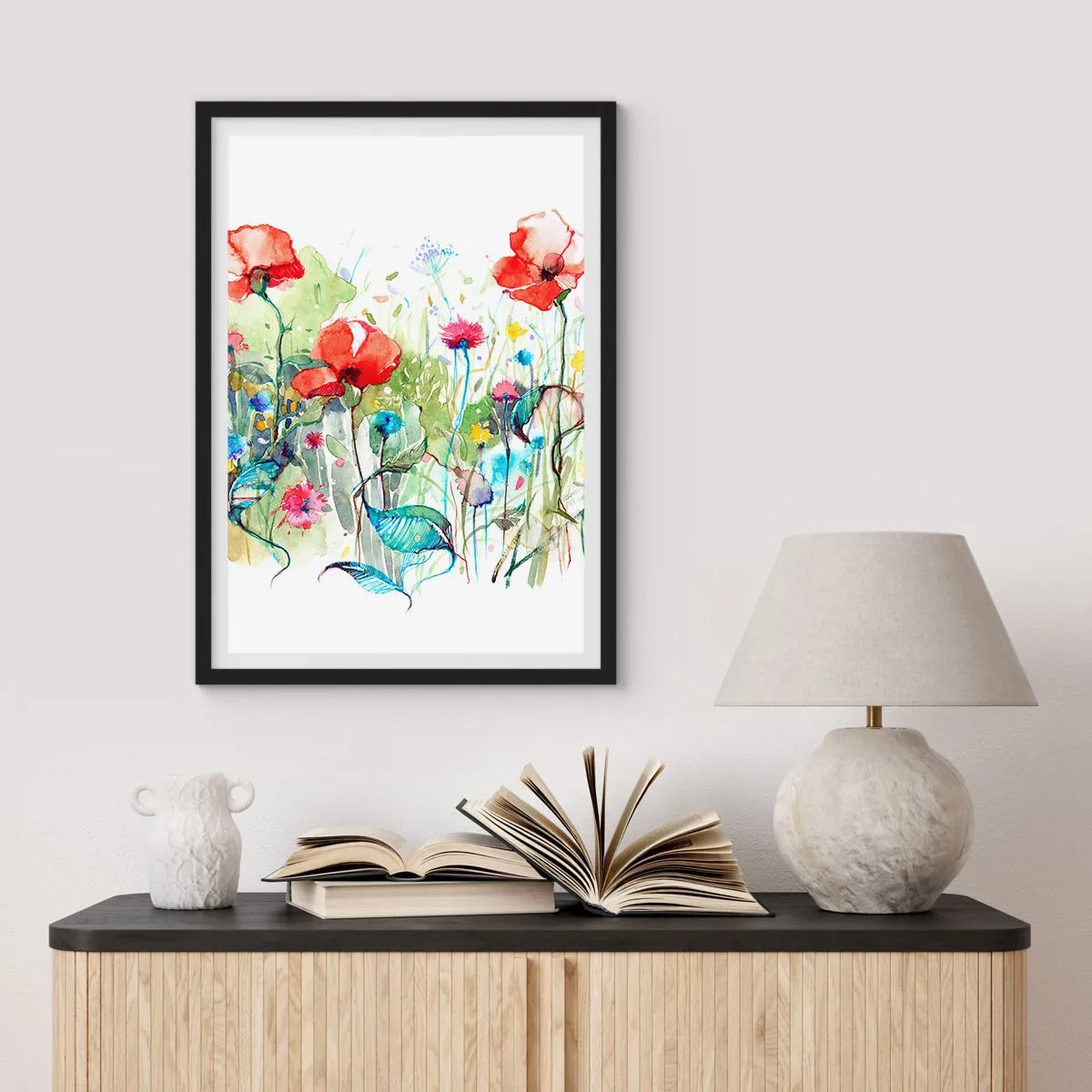 Poster în ramă neagră - O pajiște înflorită în luna mai - 30x40 cm