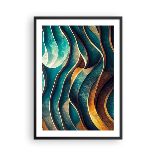 Poster în ramă neagră - O compoziție abstractă de forme ondulate în nuanțe de turcoaz. - 50x70cm - Meandre de albastru - Decorațiune modernă pentru perete pentru living și dormitor ARTTOR