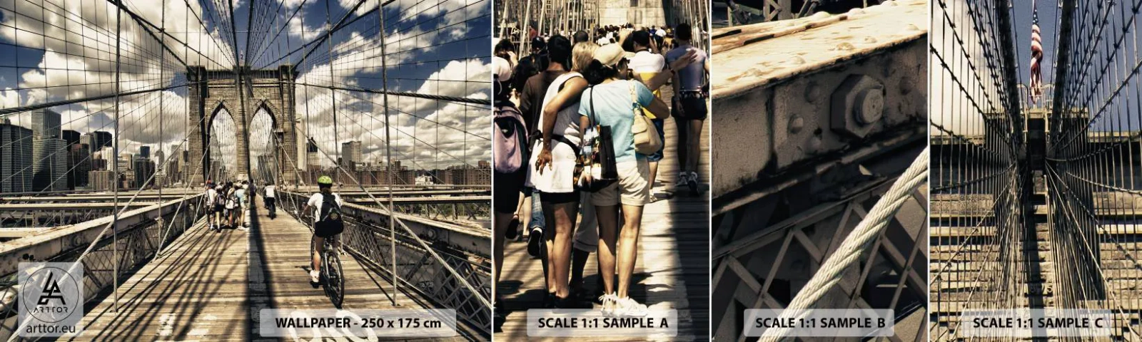 Mostră tapet autocolant Deluxe Sticker - Chiar în inima orașului - Podul Brooklyn, New York, Oraș - 100x30 cm